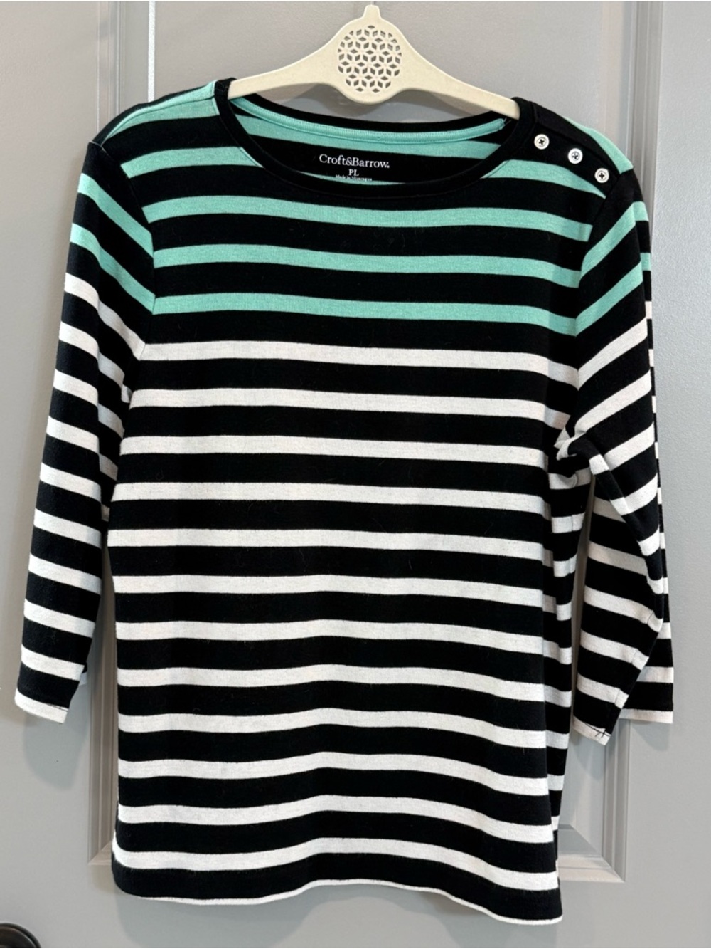 croft & barrow Black, White & Mint Striped Boatneck Top